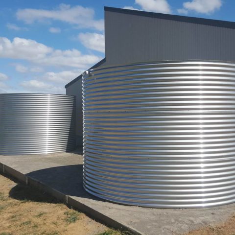 Two stainless steel rainwater tanks.